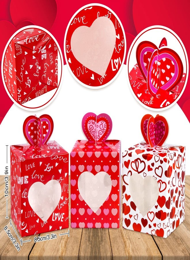 Whaline 24Pcs Valentine's Day Treat Boxes 3 Design Red Heart Cardboard Box with Window Heart Top Valentines Paper Gift Container for Goodie Cookie Candy Sweet Party Favors - Image 2
